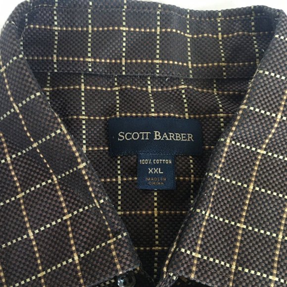 Scott Barber Men's XXL Shirt Brown Plaid 100% Cotton Long Sleeve Button Up - Picture 3 of 9